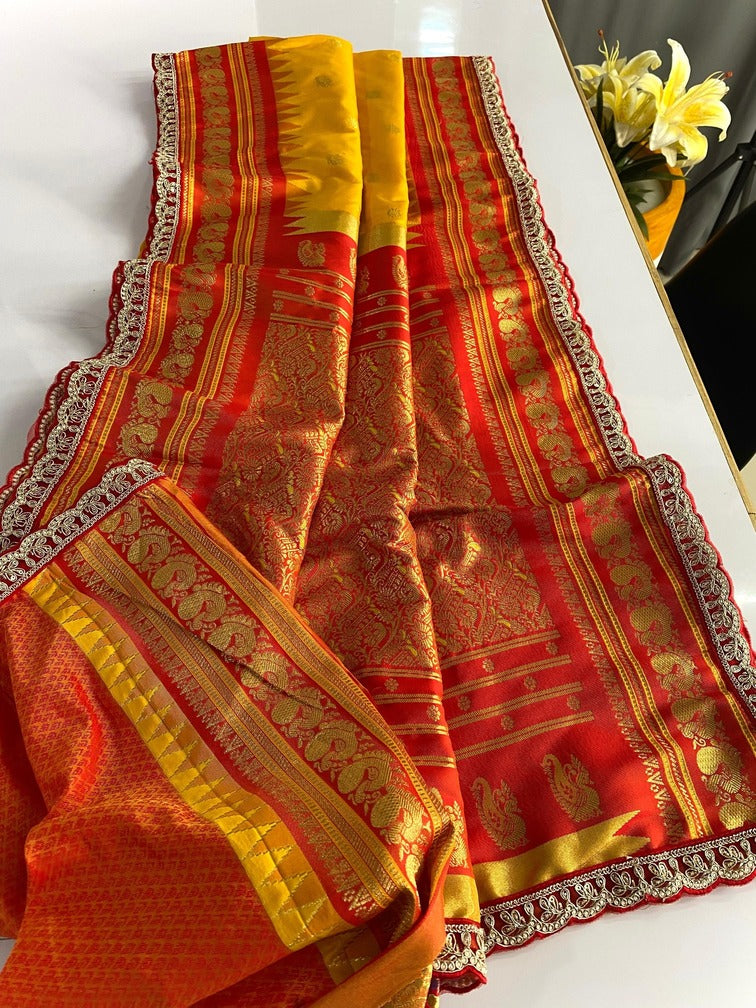 Inimitable Yellow Paithani Silk Saree With Enamoring Blouse Piece