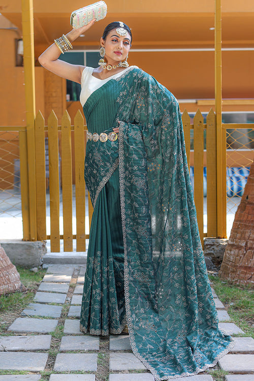 Load image into Gallery viewer, Beauteous Rama Embroidery Work Soft Silk Saree With Ideal Blouse Piece
