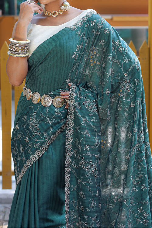 Load image into Gallery viewer, Beauteous Rama Embroidery Work Soft Silk Saree With Ideal Blouse Piece
