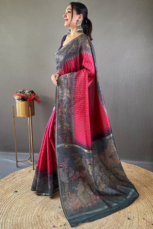 Load image into Gallery viewer, Elegant Dark Pink Digital Printed Saree With Flattering Blouse Piece
