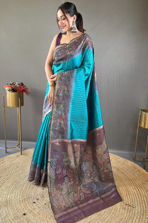 Load image into Gallery viewer, Designer Firozi Digital Printed Saree With Prominent Blouse Piece
