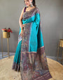 Designer Firozi Digital Printed Saree With Prominent Blouse Piece