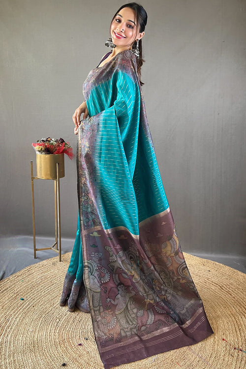 Load image into Gallery viewer, Designer Firozi Digital Printed Saree With Prominent Blouse Piece
