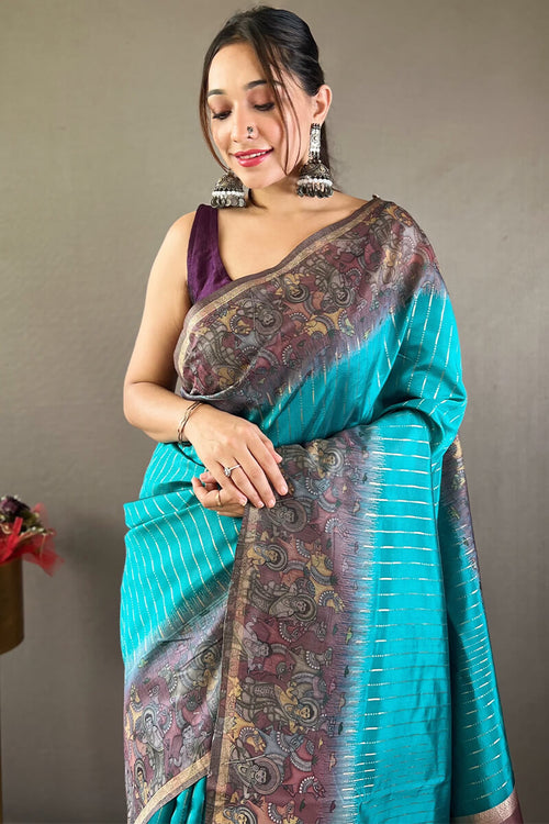 Load image into Gallery viewer, Designer Firozi Digital Printed Saree With Prominent Blouse Piece
