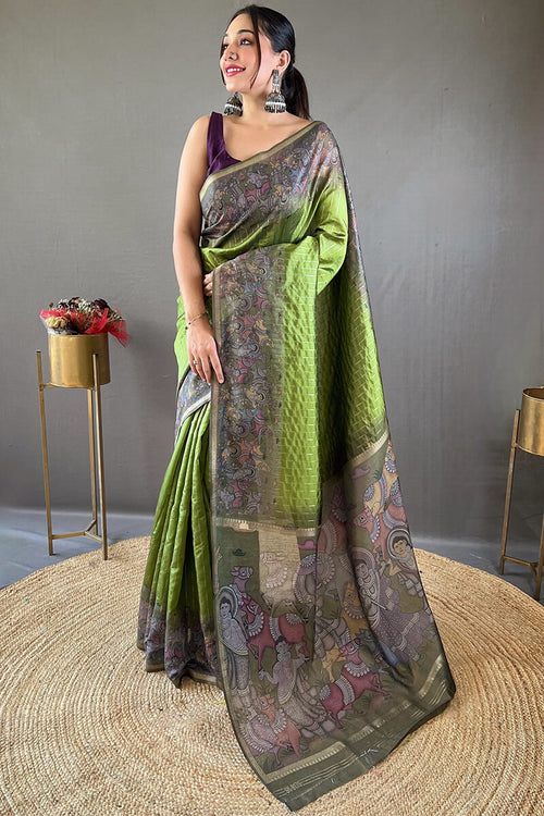 Load image into Gallery viewer, Adoring Green Digital Printed Saree With Embrocation Blouse Piece
