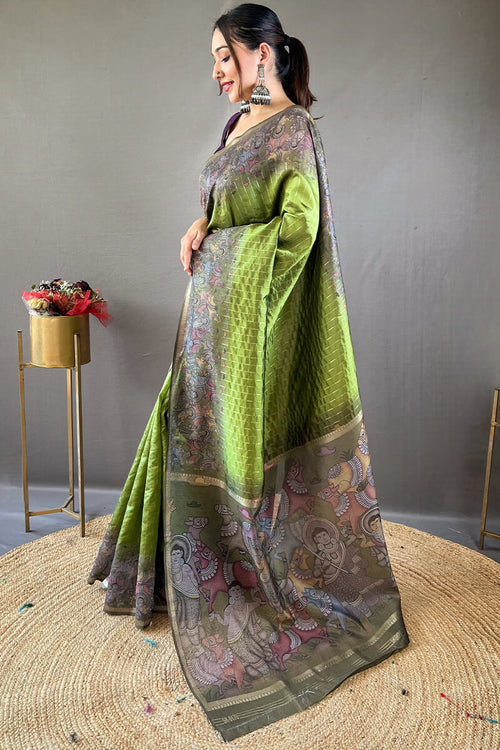 Load image into Gallery viewer, Adoring Green Digital Printed Saree With Embrocation Blouse Piece
