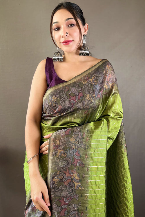 Load image into Gallery viewer, Adoring Green Digital Printed Saree With Embrocation Blouse Piece
