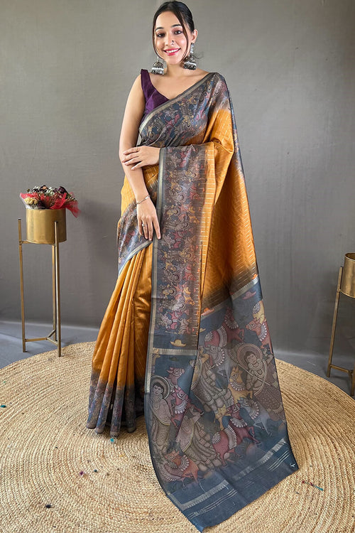 Load image into Gallery viewer, Surreptitious Mustard Digital Printed Saree With Pleasurable Blouse Piece
