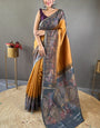 Surreptitious Mustard Digital Printed Saree With Pleasurable Blouse Piece