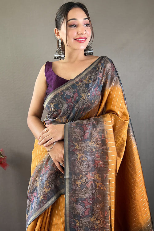 Load image into Gallery viewer, Surreptitious Mustard Digital Printed Saree With Pleasurable Blouse Piece
