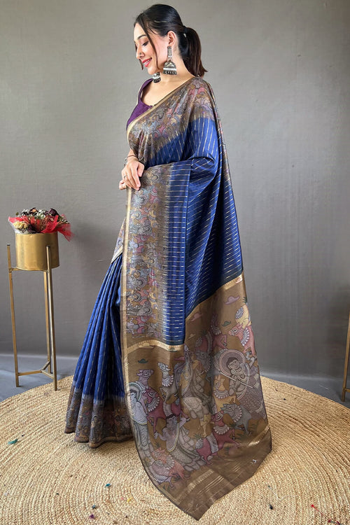 Load image into Gallery viewer, Vivacious Navy Blue Digital Printed Saree With Rhapsody Blouse Piece
