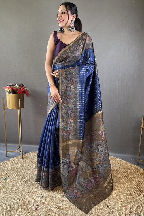 Load image into Gallery viewer, Vivacious Navy Blue Digital Printed Saree With Rhapsody Blouse Piece
