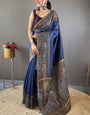 Vivacious Navy Blue Digital Printed Saree With Rhapsody Blouse Piece