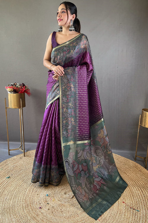 Load image into Gallery viewer, Scrupulous Purple Digital Printed Saree With Whimsical Blouse Piece
