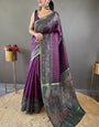 Scrupulous Purple Digital Printed Saree With Whimsical Blouse Piece