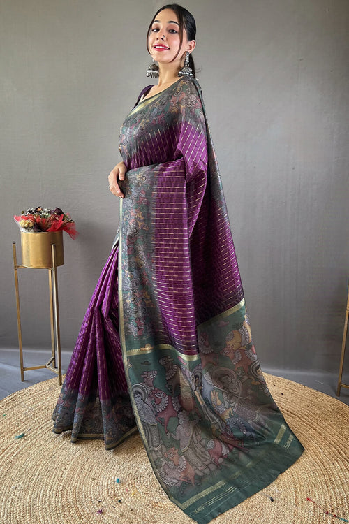 Load image into Gallery viewer, Scrupulous Purple Digital Printed Saree With Whimsical Blouse Piece
