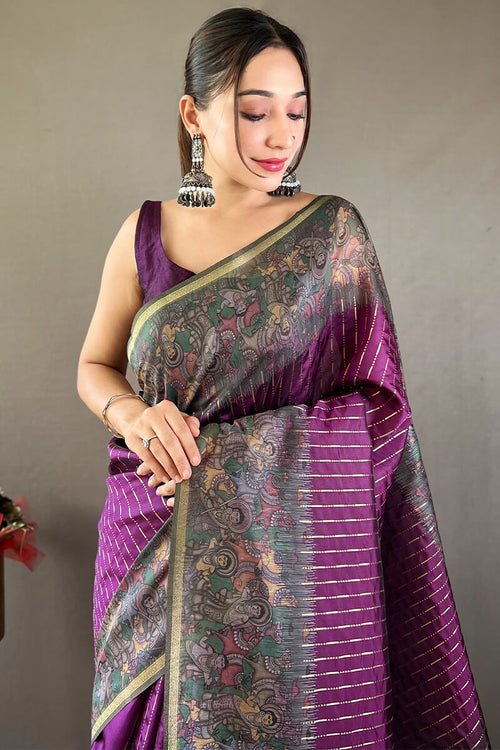 Load image into Gallery viewer, Scrupulous Purple Digital Printed Saree With Whimsical Blouse Piece
