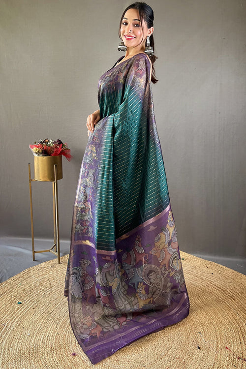 Load image into Gallery viewer, Enchanting Rama Digital Printed Saree With Winsome Blouse Piece
