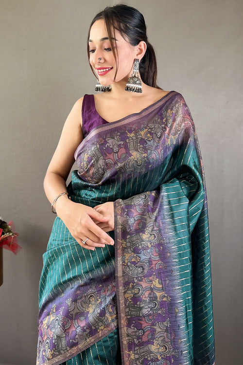 Load image into Gallery viewer, Enchanting Rama Digital Printed Saree With Winsome Blouse Piece
