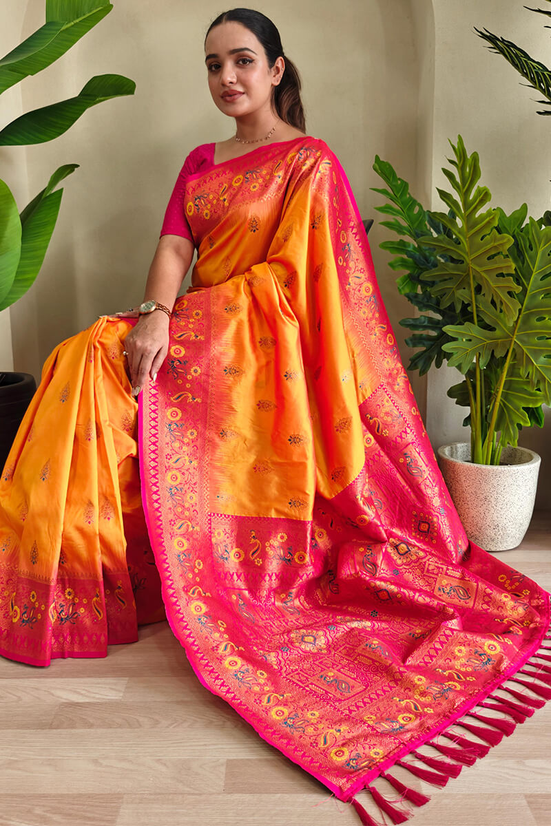 Pleasant Yellow Soft Banarasi Silk Saree With Forbearance Blouse Piece