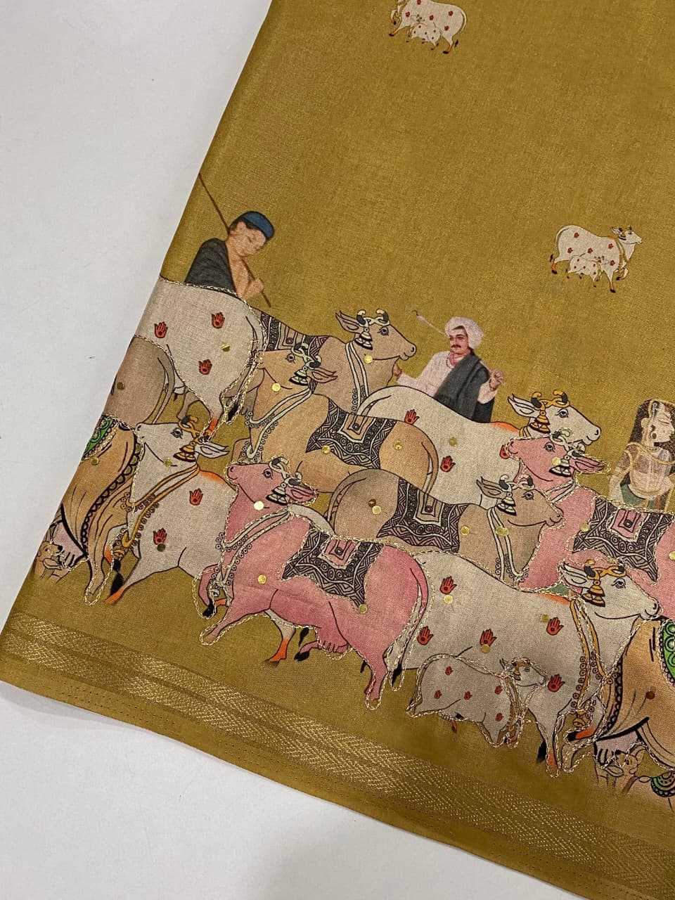 Smart Mustard Printed Dola Silk Saree With Adorning Blouse Piece