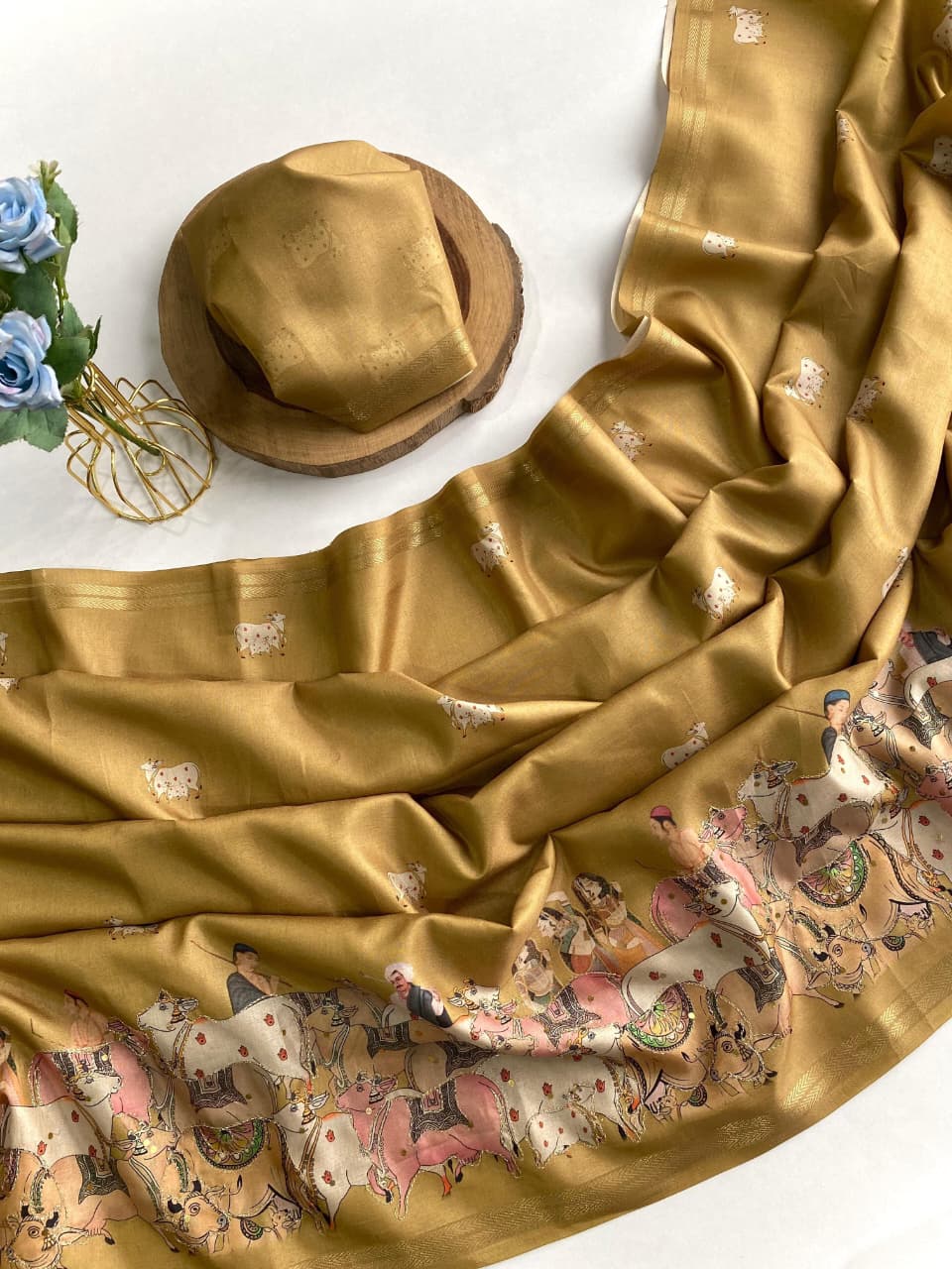 Smart Mustard Printed Dola Silk Saree With Adorning Blouse Piece