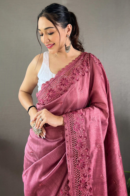 Load image into Gallery viewer, Adoring Wine Embroidery Work Soft Silk Saree With Adoring Blouse Piece
