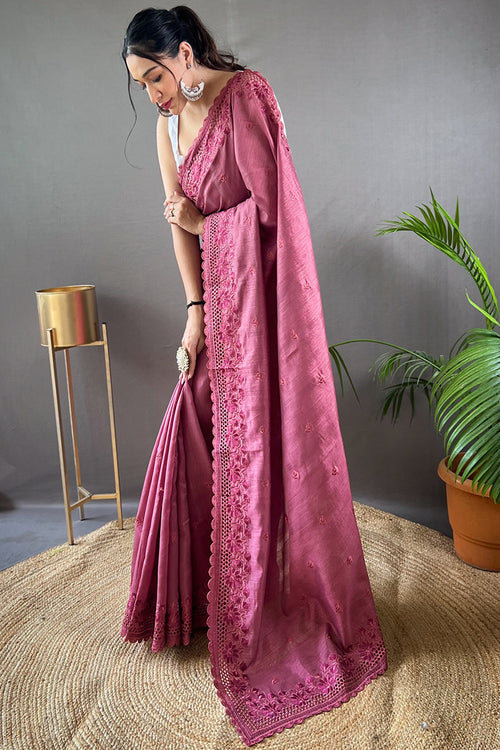 Load image into Gallery viewer, Adoring Wine Embroidery Work Soft Silk Saree With Adoring Blouse Piece
