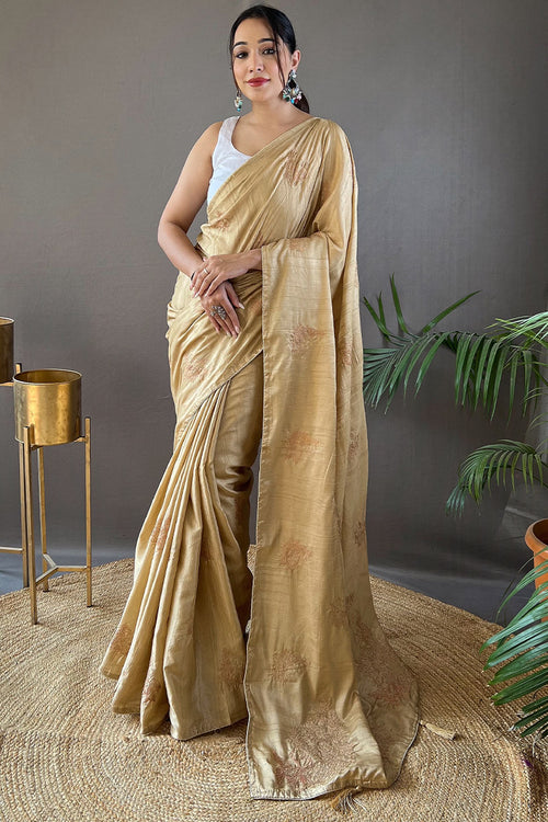 Load image into Gallery viewer, Vivacious Beige Embroidery Work Soft Silk Saree With Pulsating Blouse Piece
