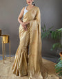 Vivacious Beige Embroidery Work Soft Silk Saree With Pulsating Blouse Piece