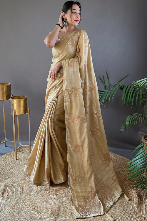 Load image into Gallery viewer, Vivacious Beige Embroidery Work Soft Silk Saree With Pulsating Blouse Piece
