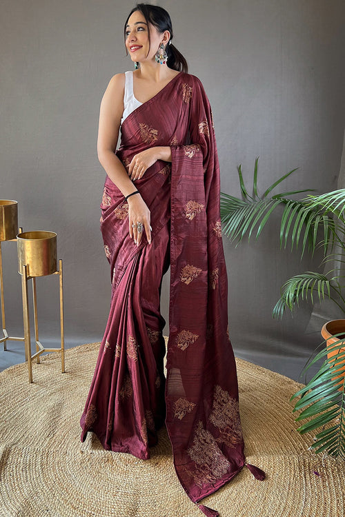 Load image into Gallery viewer, Ravishing Brown Embroidery Work Soft Silk Saree With Resonant Blouse Piece
