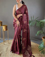 Ravishing Brown Embroidery Work Soft Silk Saree With Resonant Blouse Piece