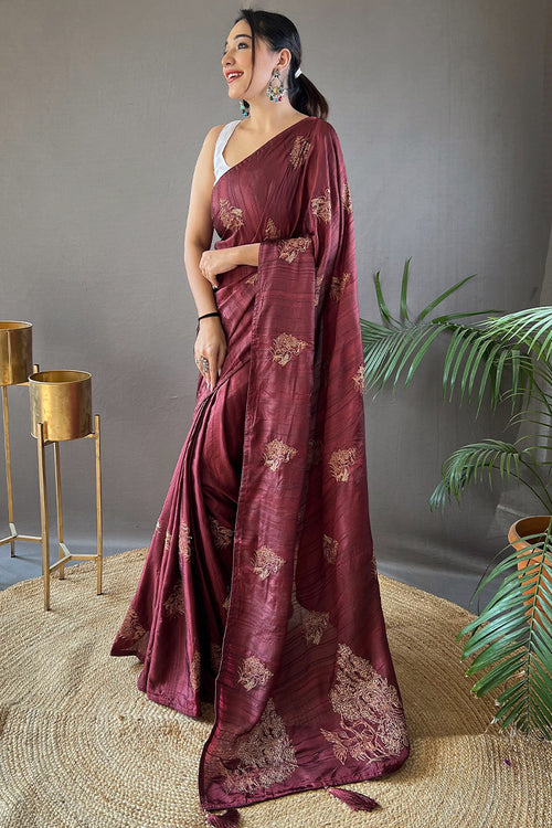 Load image into Gallery viewer, Ravishing Brown Embroidery Work Soft Silk Saree With Resonant Blouse Piece
