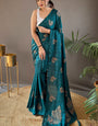 Enigmatic Rama Embroidery Work Soft Silk Saree With Pulsating Blouse Piece