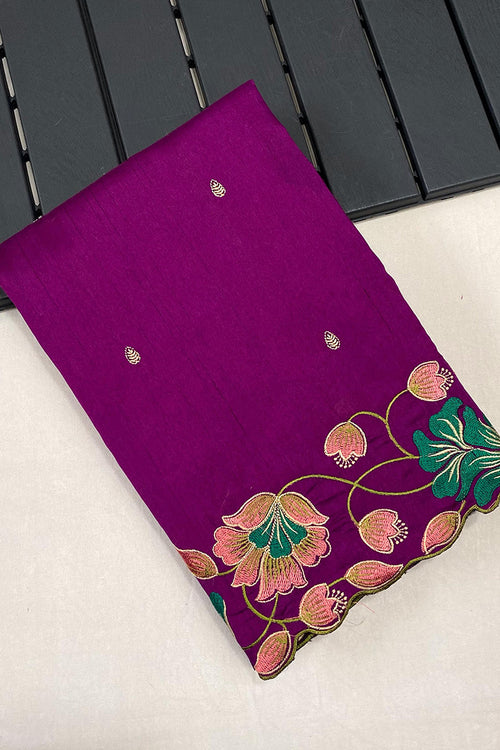 Load image into Gallery viewer, Designer Purple Embroidery Work Tussar Silk Saree With Glowing Blouse Piece
