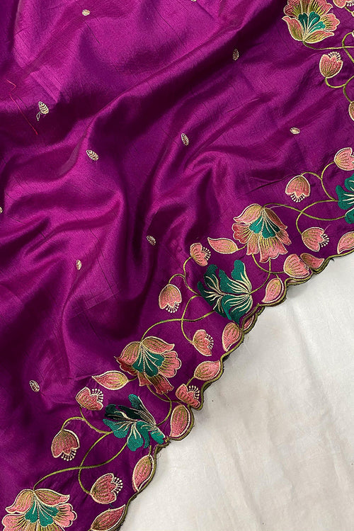 Load image into Gallery viewer, Designer Purple Embroidery Work Tussar Silk Saree With Glowing Blouse Piece
