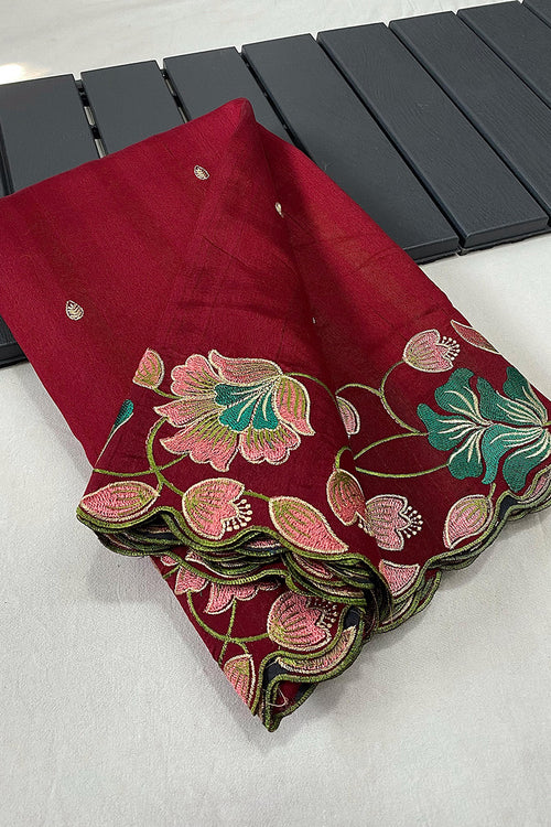 Load image into Gallery viewer, Unique Red Embroidery Work Tussar Silk Saree With Sizzling Blouse Piece
