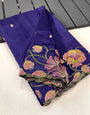 Gratifying Royal Blue Embroidery Work Tussar Silk Saree With Glowing Blouse Piece