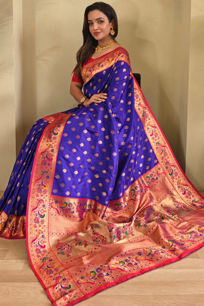 Mellifluous Royal Blue Paithani Silk Saree With Wonderful Blouse Piece