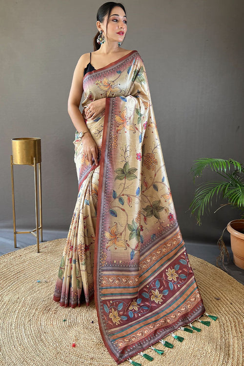 Load image into Gallery viewer, Delightful Beige Digital Printed Soft Silk Saree With Fairytale Blouse Piece
