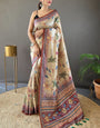 Delightful Beige Digital Printed Soft Silk Saree With Fairytale Blouse Piece