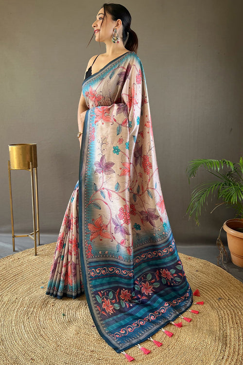 Load image into Gallery viewer, Enticing Beige Digital Printed Soft Silk Saree With Desuetude Blouse Piece
