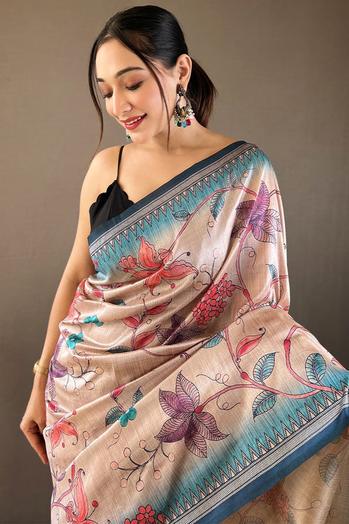 Load image into Gallery viewer, Enticing Beige Digital Printed Soft Silk Saree With Desuetude Blouse Piece
