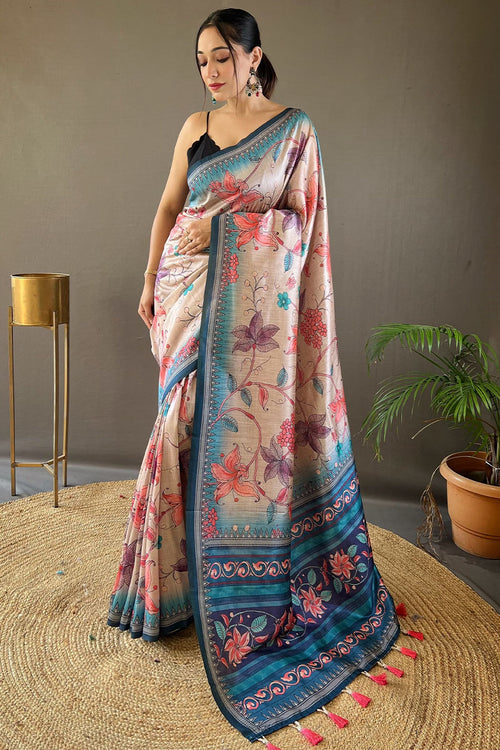 Load image into Gallery viewer, Enticing Beige Digital Printed Soft Silk Saree With Desuetude Blouse Piece
