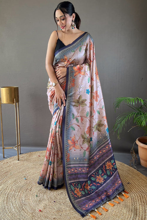 Load image into Gallery viewer, Serendipity Baby Pink Digital Printed Soft Silk Saree With Woebegone Blouse Piece
