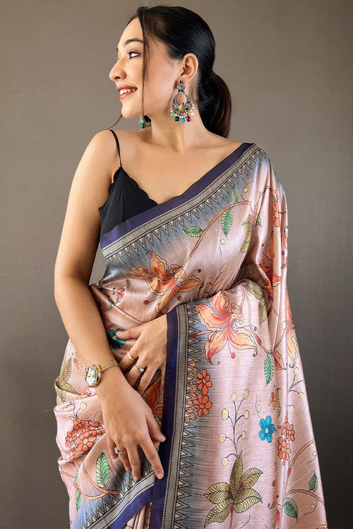 Load image into Gallery viewer, Serendipity Baby Pink Digital Printed Soft Silk Saree With Woebegone Blouse Piece
