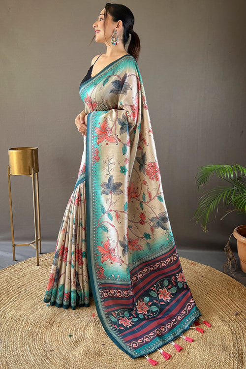 Load image into Gallery viewer, Transcendent Beige Digital Printed Soft Silk Saree With Profuse Blouse Piece
