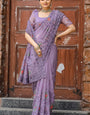 Resonant Lavender Embroidery Work Chiffon Silk Saree With Mellifluous Blouse Piece