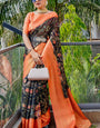 Surreptitious Black Digital Printed Organza Silk Saree With Felicitous Blouse Piece